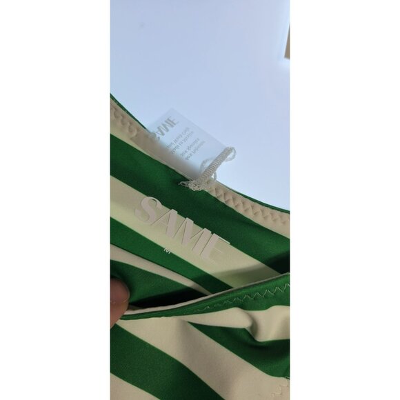 SAME Los Angeles Swim Bikini Set Top Strapples Bottom 90's Medium Stripped Green - Picture 3 of 7